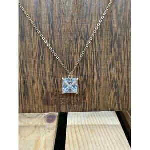 Gold-Toned Necklace with Princess-Cut Cubic Zirconia Pendant